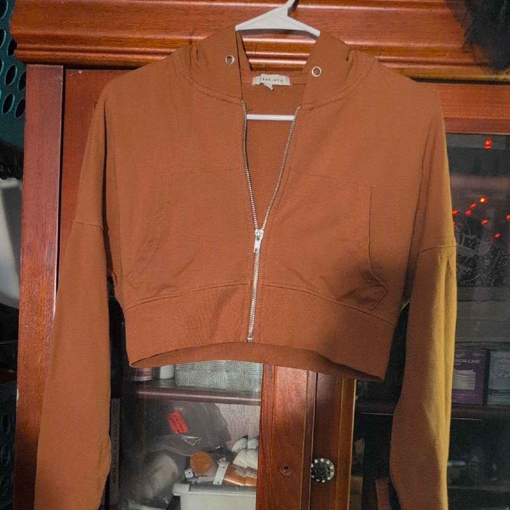 Weekend Max Mara Rust Cropped Zip-Up Hoodie